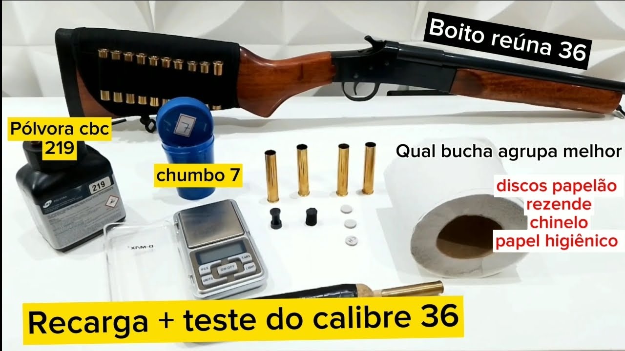 Recarga + Teste calibre 36 Qual melhor bucha para o cartucho metálico