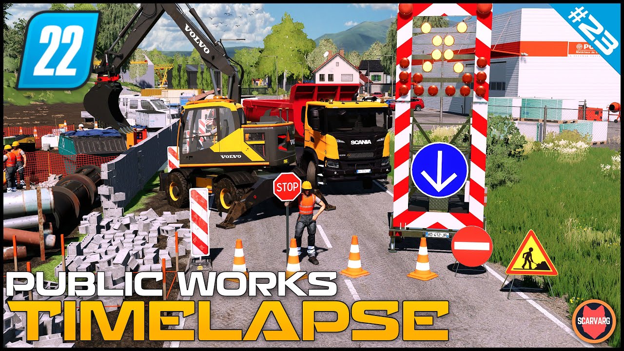 🚧 Concrete Block Wall Demolition Using A Volvo Digger ⭐ FS22 City Public Works Timelapse
