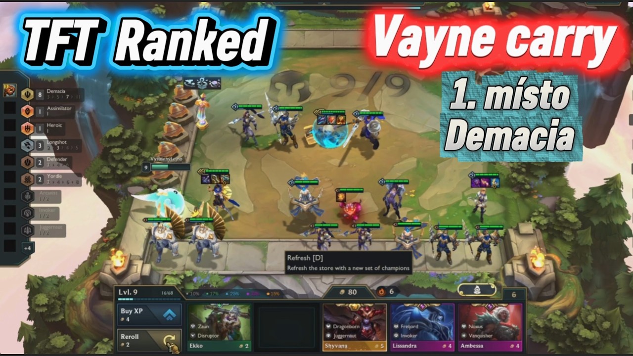 TFT  Ranked CZ | 1. místo | 8x Demacia 3x Longshot 2x Defender 2x Invoker 2x Yordle | Vayne carry