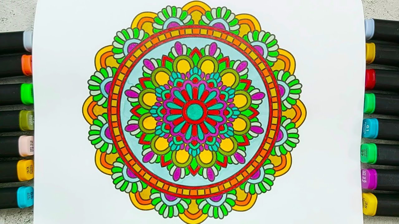 Mandala Coloring World - Meditation 🌟Satisfying Relaxing Video ASMR ( No talking ) #42