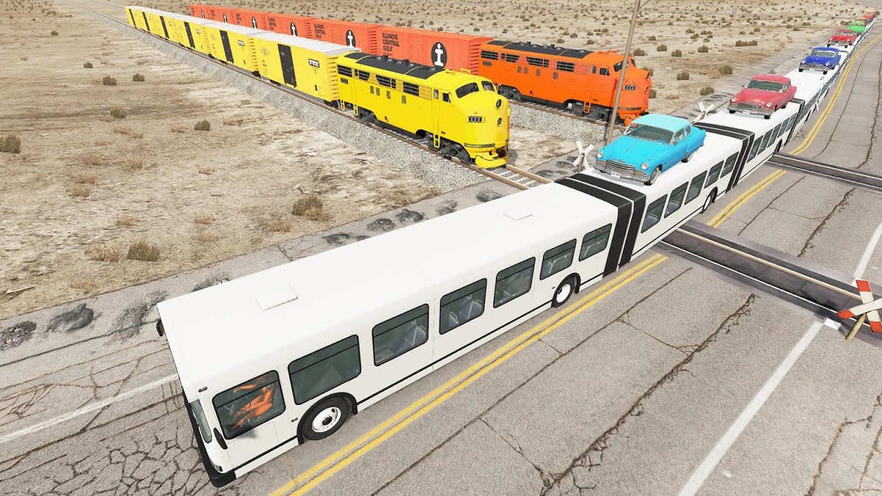 Long Articulated Bus Accident on Rail #48 - Beamng.Drive | Dancing Cars