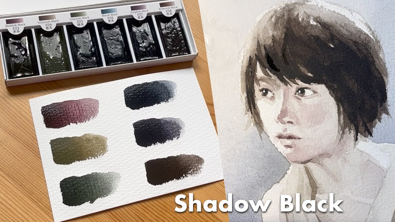 Boku Undo Shadow Black Watercolour (Unboxing/Swatching/Painting) Japanese 绘墨