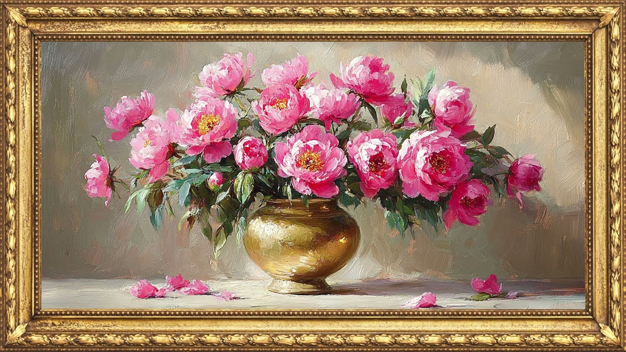 4K Living Painting Screensaver for TV | Pink Peonies Floral Still Life Art