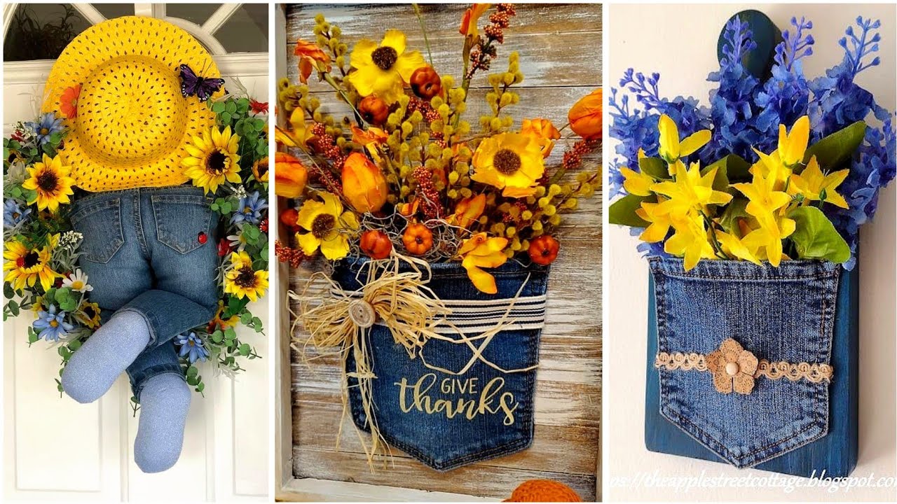 Creative DIY Denim Pocket Flower Decorations 🌼👖✨ Wall 🧱 Hanging Decor recycling with Denim