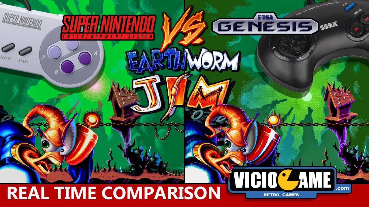 🎮 Earthworm Jim (SNES Vs Mega Drive) Real Time Comparison