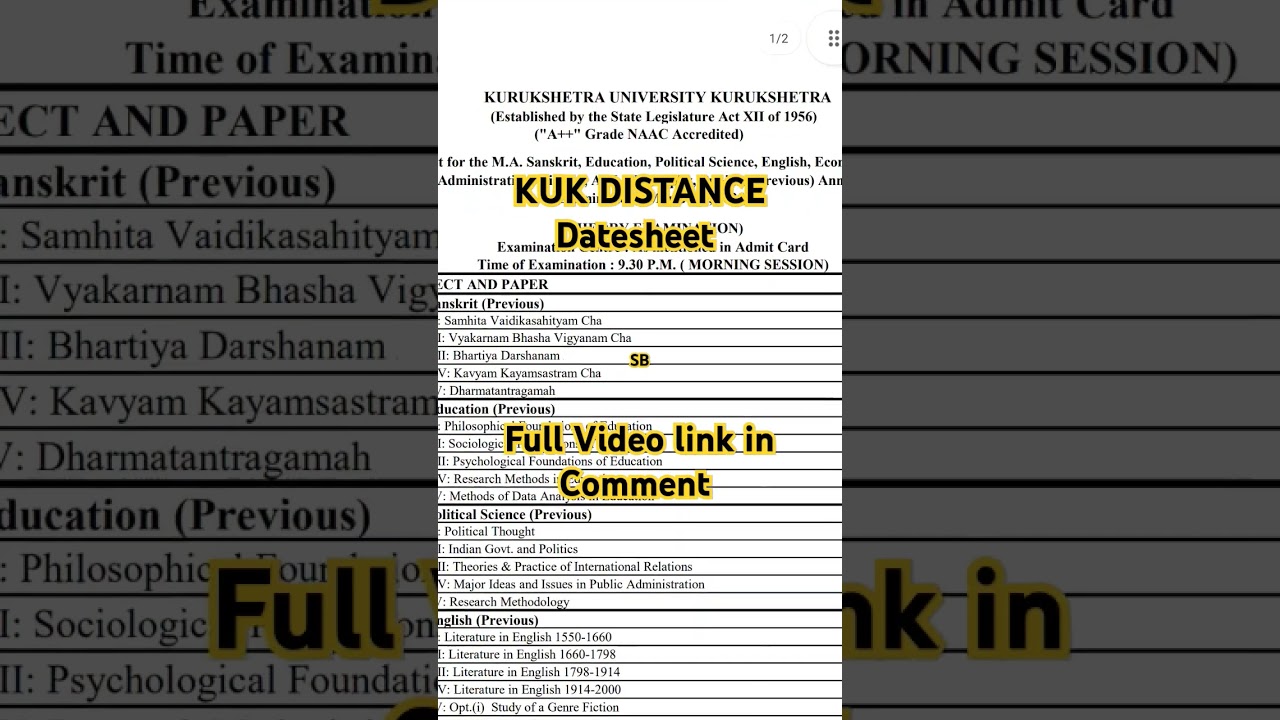 KUK Datesheet 2025 for Distance, Private & Additional Students. #kukexam #kukdatesheet #kuknews