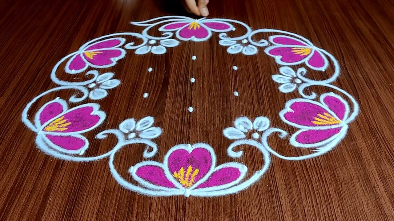 Ugadi Rangoli Designs 2022 | 7x4 Dots Simple Lotus Flower Rangoli | Small Muggulu | Pandaga Muggulu