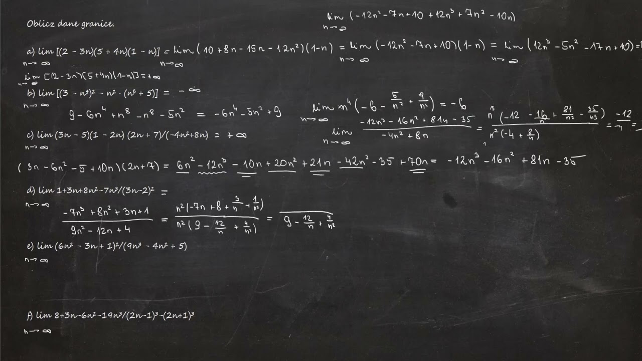 2.205. Oblicz dane granice. a) lim [(2 - 3n)(5 + 4n)(1 - n)] b) lim [(3 - n⁴)² - n² ⋅ (n⁶ + 5)]