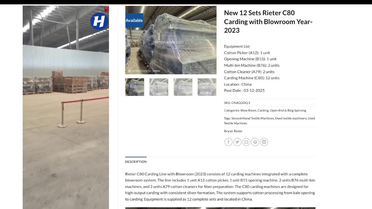 New 12 Sets Rieter C80 Carding with Blowroom Year-2023