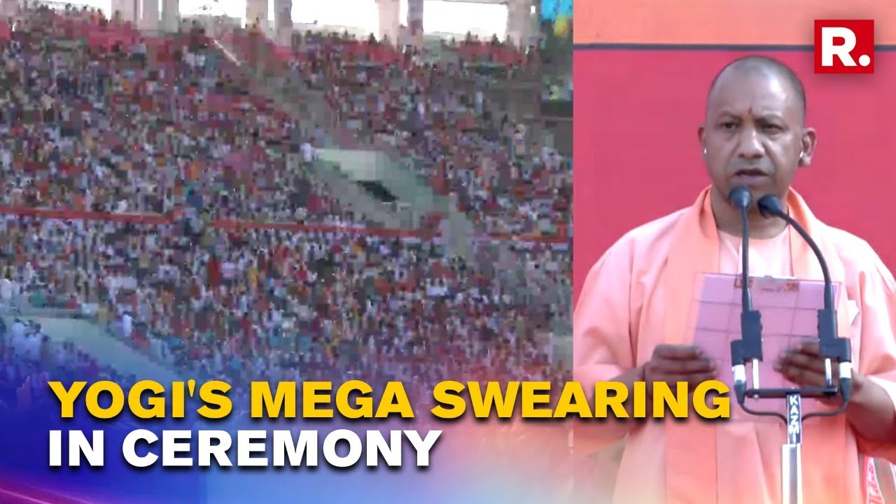 Huge Crowd Gathers For The Mega Swearing In Ceremony Of UP CM Yogi Adityanath In Lucknow