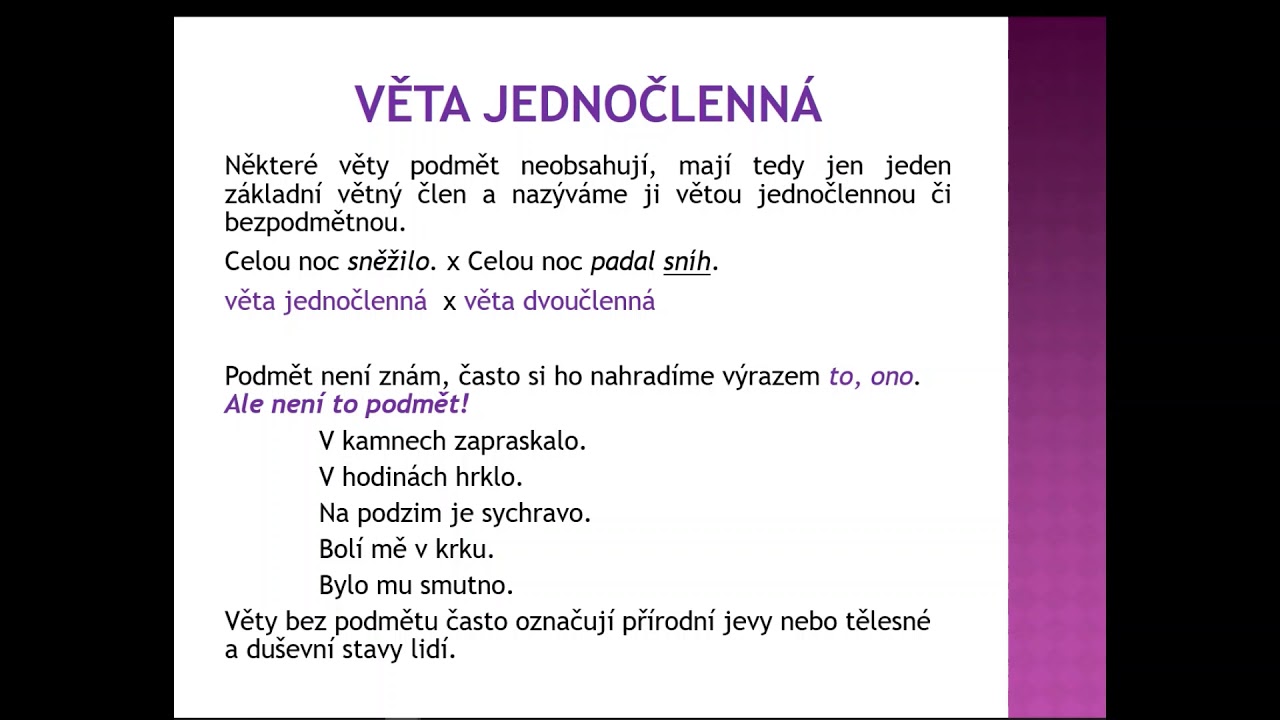 Věta jednočlenná a dvoučlenná
