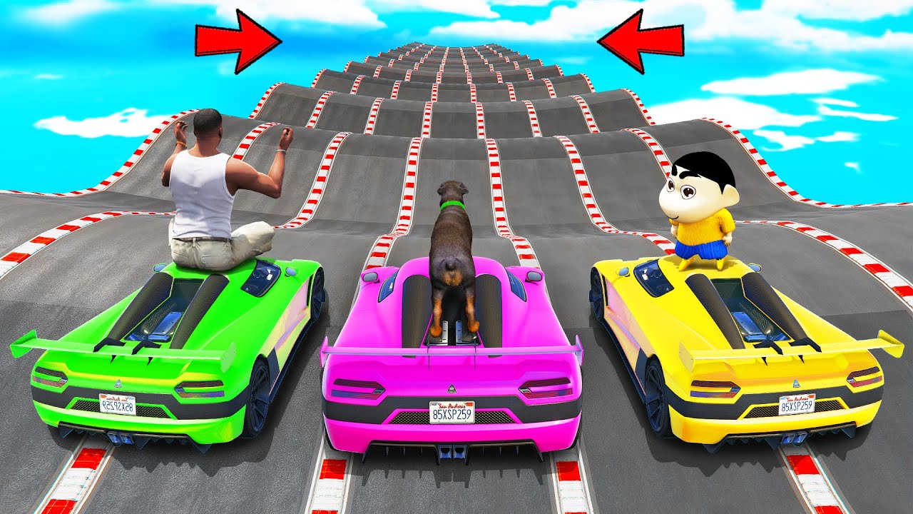 SHINCHAN AND FRANKLIN TRIED THE IMPOSSIBLE GIANT MULTIPLE BUMPY ROADS PARKOUR CHALLENGE GTA 5