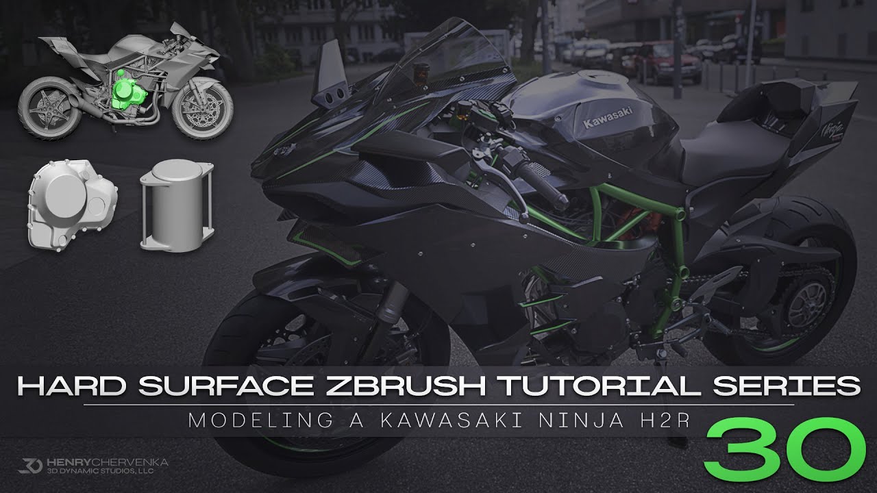 Hard Surface ZBrush Tutorial Series // Modeling A Kawasaki Ninja H2R // 30