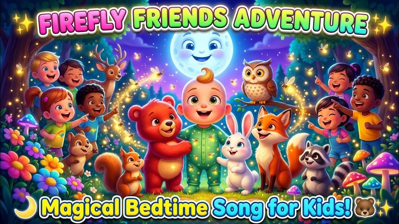 🌟 Firefly Friends Adventure 🐻✨ | Magical Forest Bedtime Song | Kids Songs & Nursery Rhymes