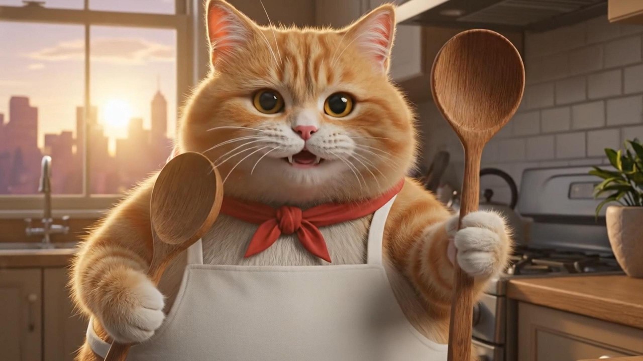 Cat Cartoon: Poor Country Cat Becomes a City Chef!