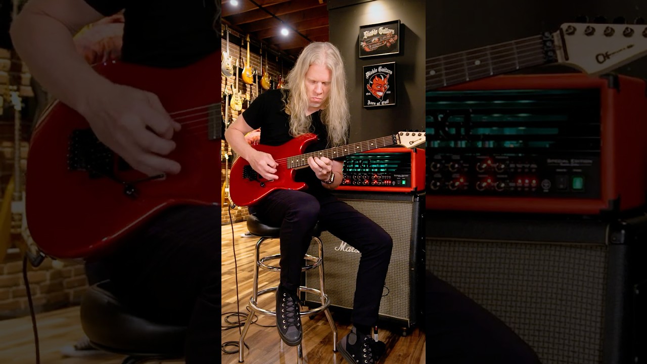 @jeffloomisofficial playing a Charvel USA Custom Shop San Dimas 1H FR in Candy Apple Red
