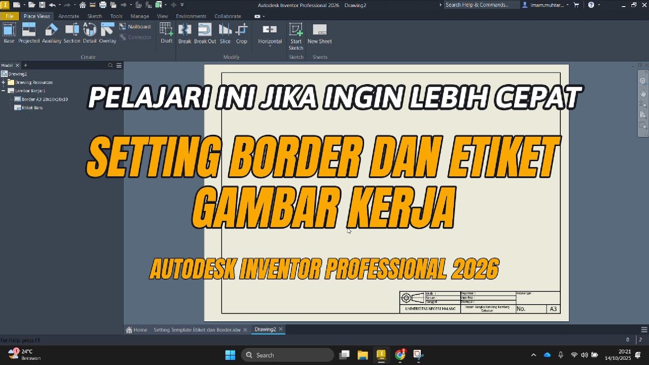 Mensetting Border, Etiket, dan Membuat Template Gambar Kerja - Autodesk Inventor Professional 2026