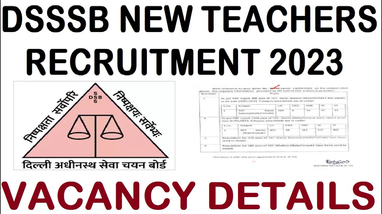 DSSSB NEW TEACHERS RECRUITMENT 2023, DSSSB ACCORDING TO CATEGORY VACANCY DETAILS 2023, BIG UPDATE