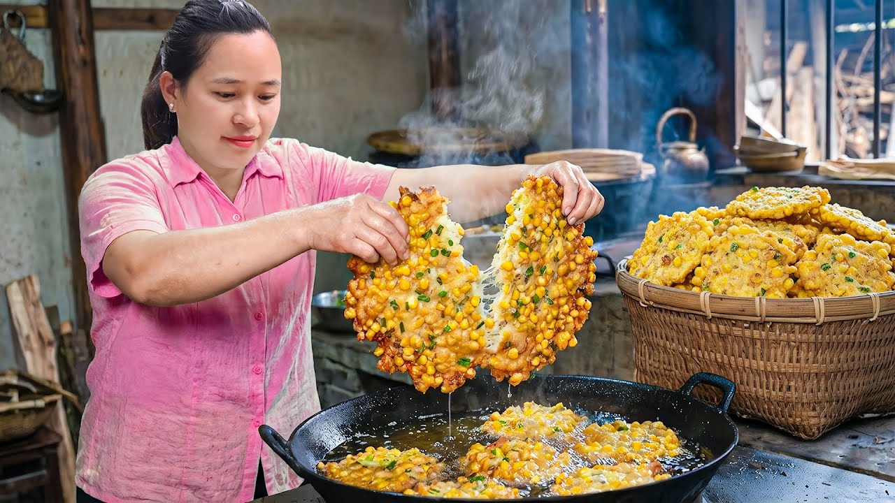 畑で採れたとうもろこし🌽簡単コーンケーキとコーンスイーツ作り🍰🥣