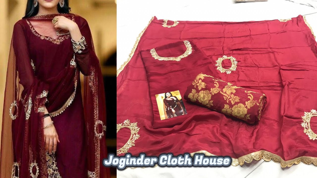 Tabby Silk Suit With Hand Work Banarsi Salwar And Hand Work Dupatta|Joginder Cloth House