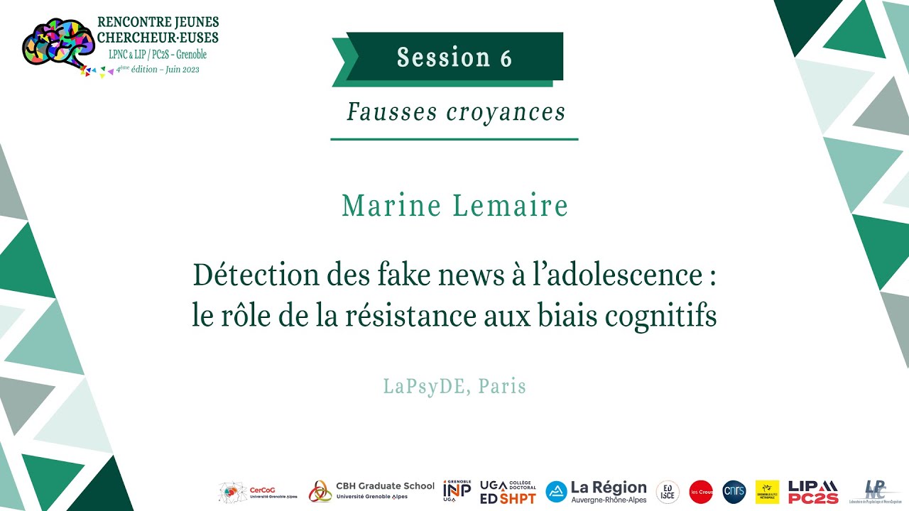 Détection des fake news à l’adolescence : le rôle de la résistance aux biais cognitifs - Conférence
