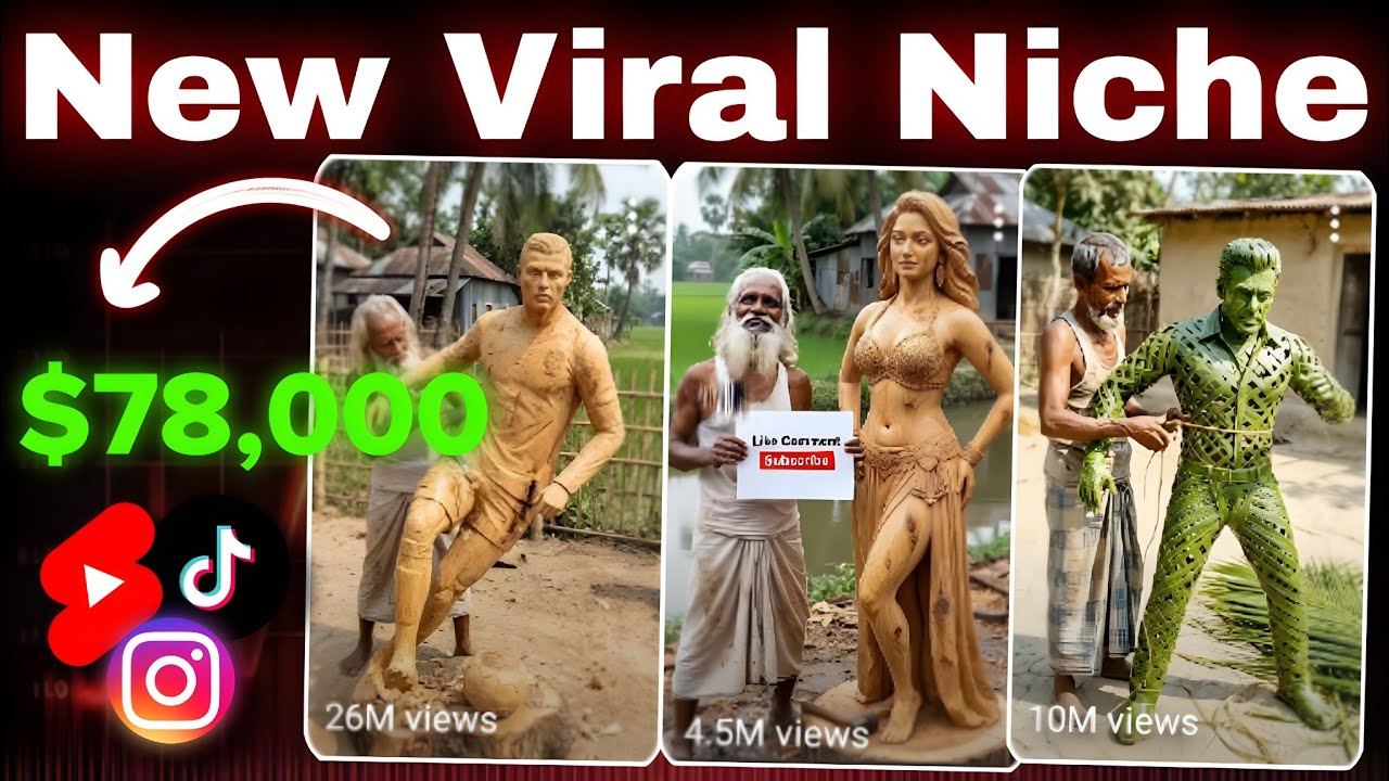 He Makes $78K/Month From New Celebrity Statue Niche | Viral Leaf Human Sculpture AI Video 