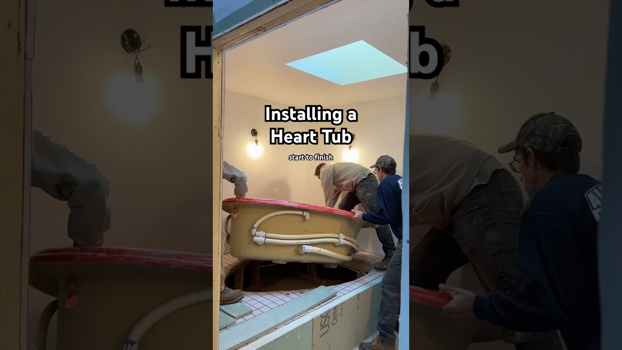 START TO FINISH of our vintage-inspired bathroom remodel installing a heart shaped tub 🥹❤️