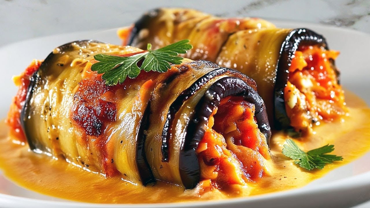 Die Aubergine, die alle verr&uuml;ckt macht! Das beste Auberginenrezept! Auberginenr&ouml;llchen mit Gem&uuml;se