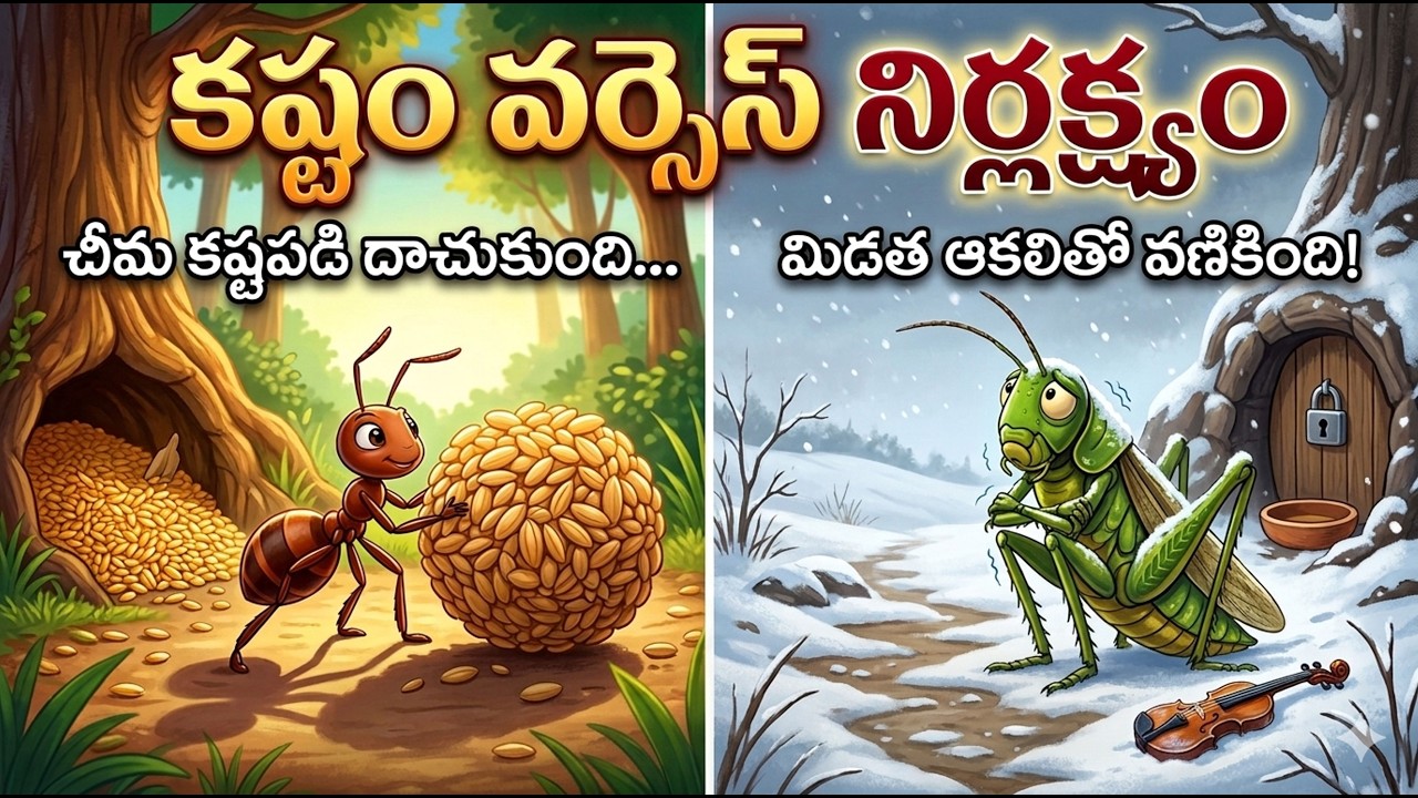 The Ant and the Grasshopper Story in Telugu | Kids Moral Story