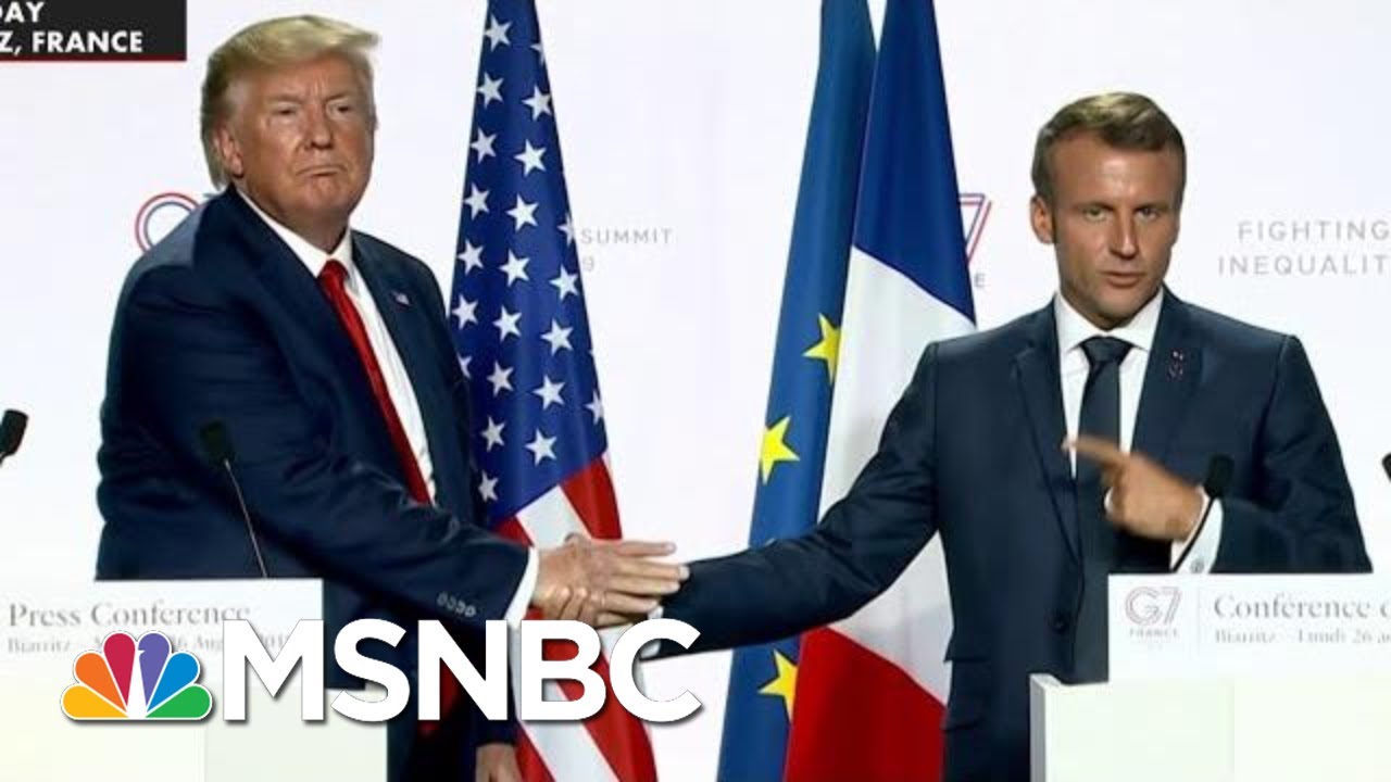 President Donald Trump And Macron Face Off In Another Handshake Tugging Contest | All In | MSNBC