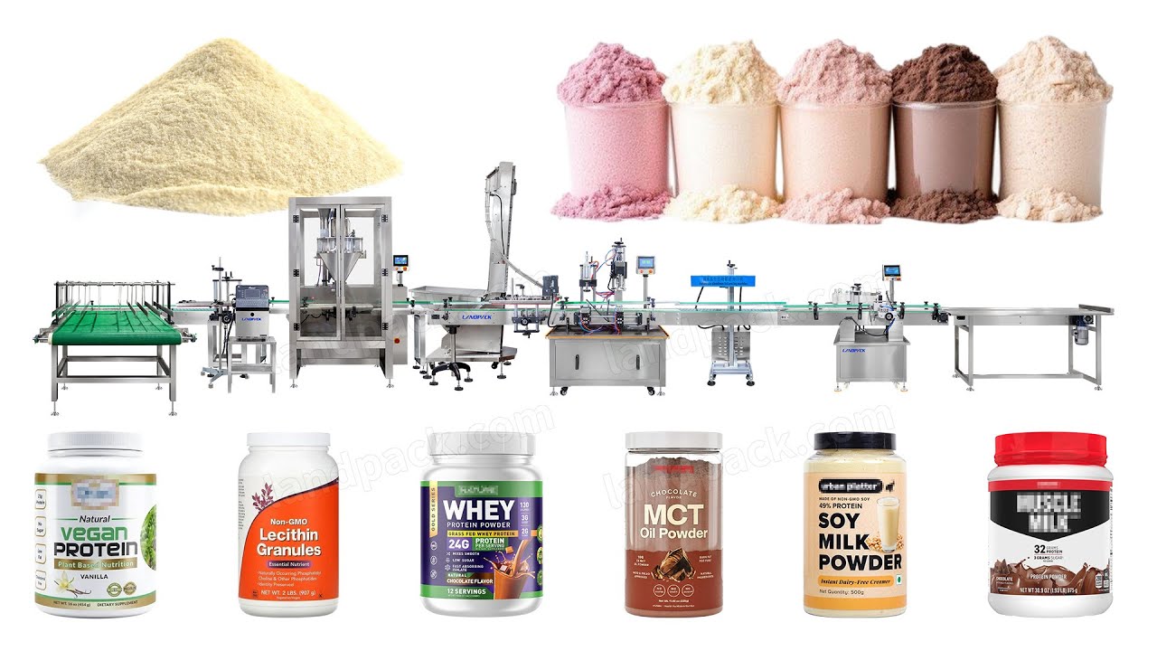 Automatic Protein Powder Bottle Filling Sealing Labeling Capping Line