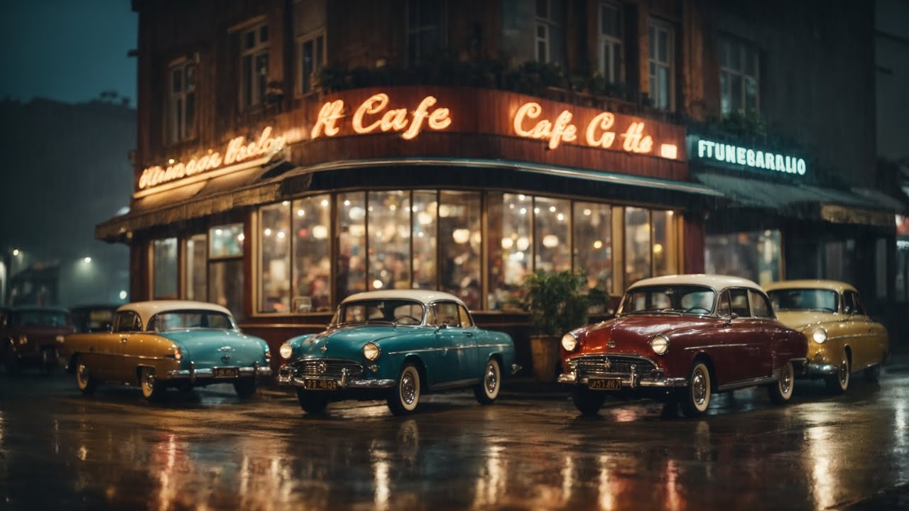 Vintage Cafe & Classic Cars: Relaxing Rainy Night Ambience music