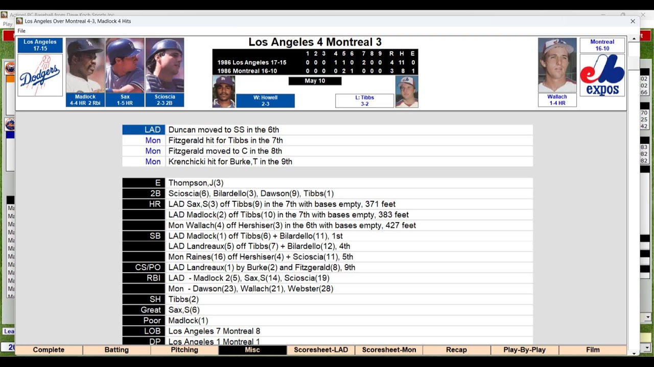 1986 MLB Replay: Dodgers/Expos