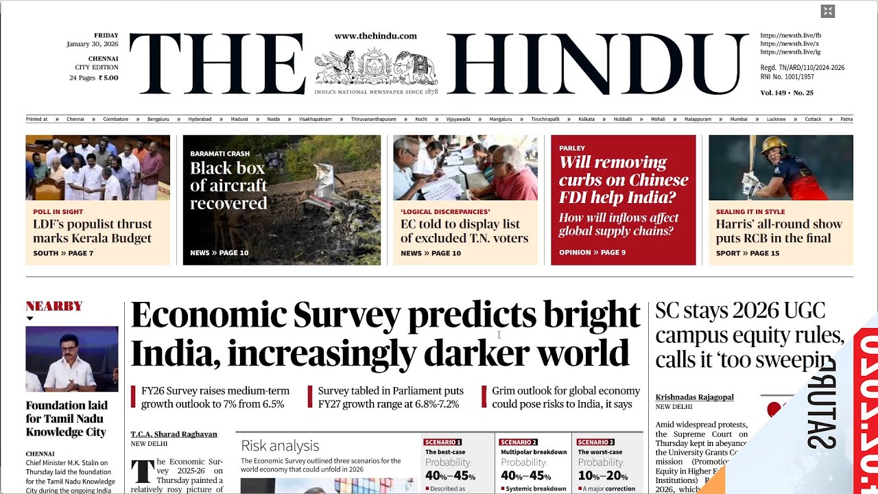 NEWSPAPER  AND EDITORIAL ANALYSIS - JANUARY-30 2026 | Suresh IAS Academy