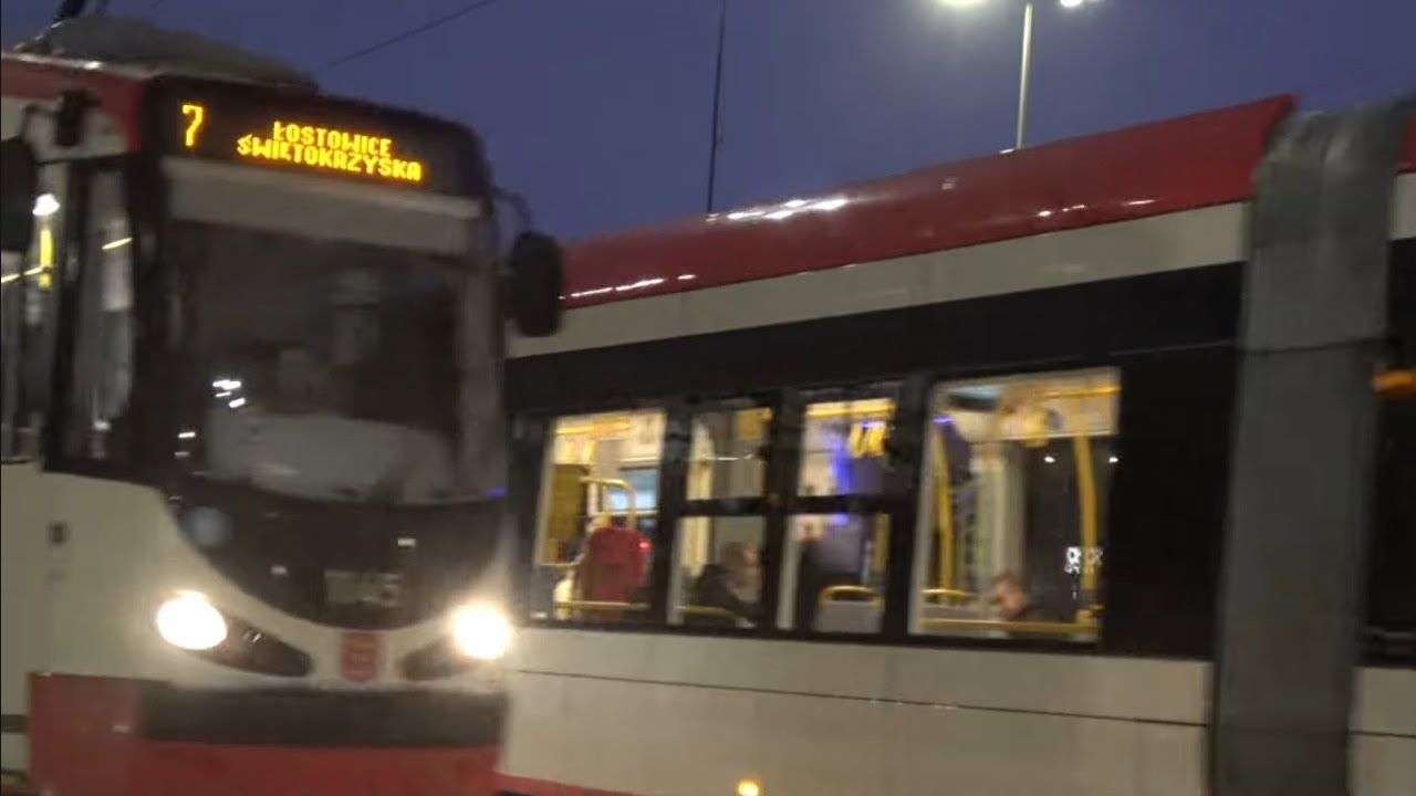 Trams in Gdańsk, Poland During Winter. City Centre (Gdańsk Śródmieście Tram Stop).