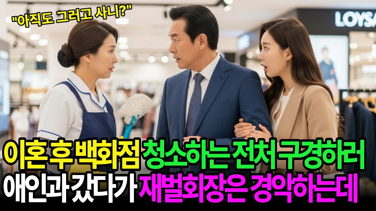 이혼 후 백화점에서 청소하는 전처 구경하러 애인과 갔다가 재벌회장은 전처를 보고 경악하고 주저앉는데...