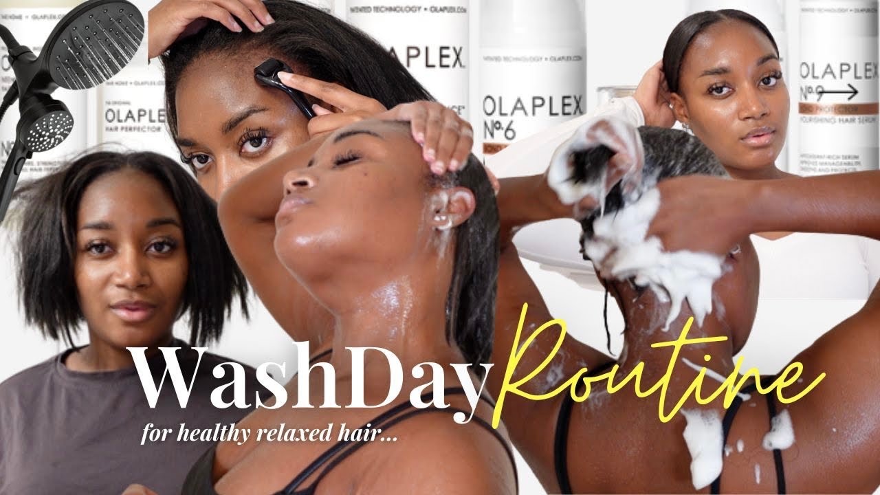HEALTHY RELAXED HAIR WASH DAY ROUTINE | Using OLAPLEX and BIOSILK | Reduce SHEDDING + BREAKAGE