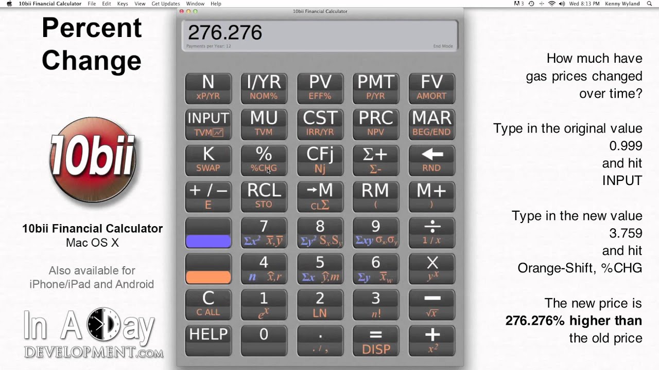 Financial Calculator - %CHG Percent Change - 10bii Mac OS X