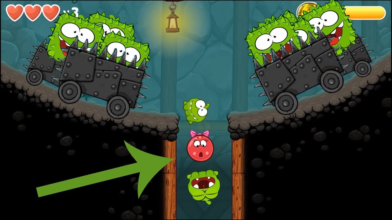 Playing Red Ball 4 with Om Nom Ball (Cut The Rope) with boss fights INTO THE CAVES
