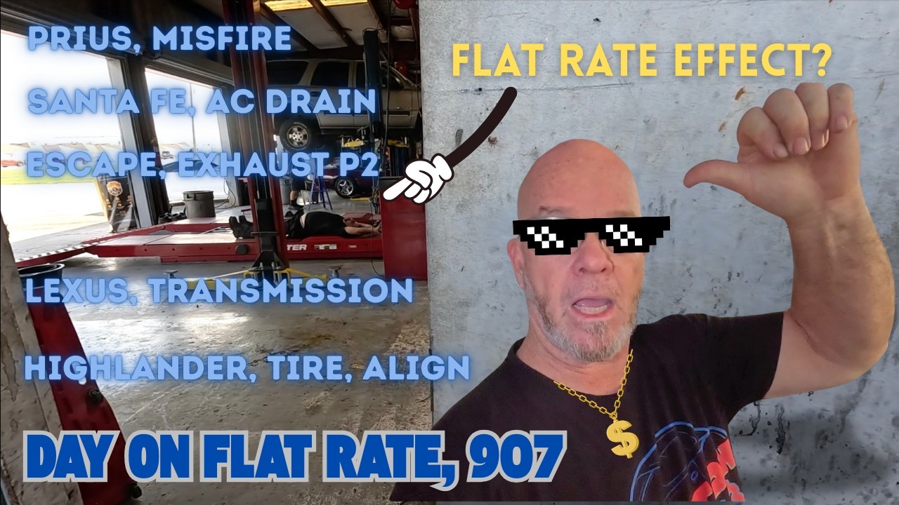 Highlander, tire, align. Prius Misfire. Hyundai AC Drain. Escape Exhaust P2. DAY on Flat Rate, 907