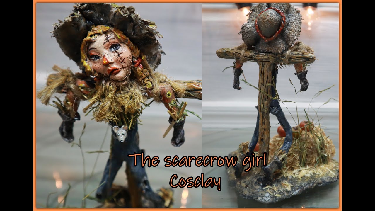 Making of the Scarecrow girl using Cosclay and painting with acrylics  Halloween Sculpture Sculpting