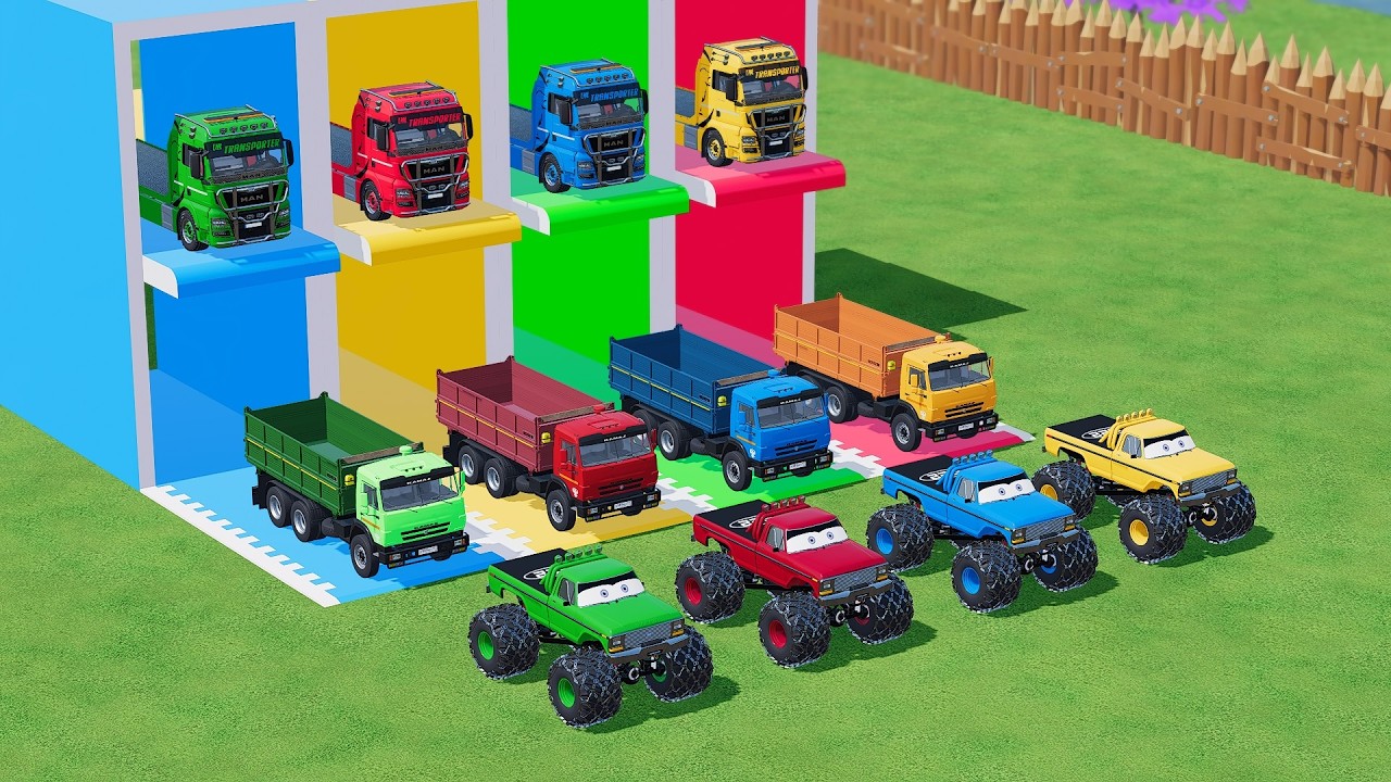 Garage with Colors   ALL MIXER TRUCK WITH DOUBLE FLATBED TRAILER TRUCK, KENWORTH, TATRA, KAMAZ