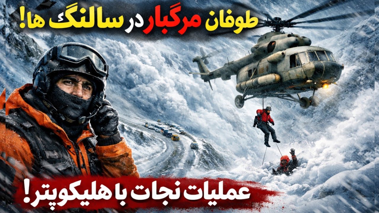 بار دوم در سالنگ برف باری شدید همراه با طوفان شروع شد 
