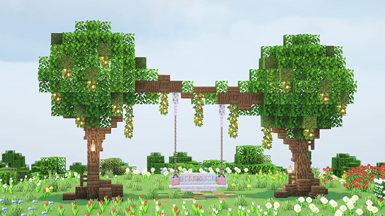 【作り方】ボンボンツリーとブランコ🌳【マイクラ建築】