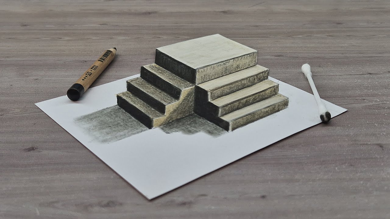 3d drawing easy stairs step by step no ruler