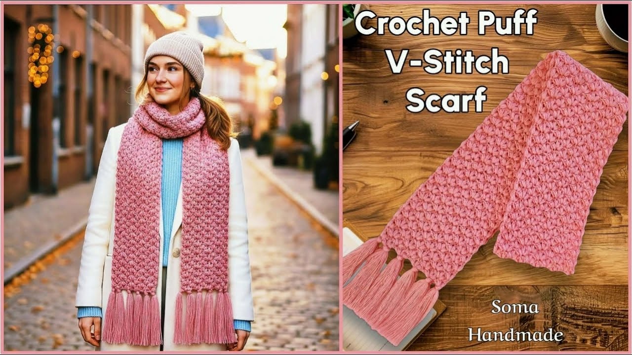 غرزة الباف الساحرة (Puff Stitch): أسرع كوفية كروشيه ممكن تعمليها في يوم!