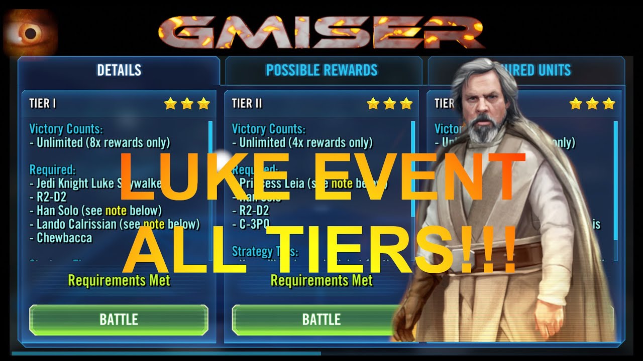 SWGOH - Jedi Master Luke Event Guide - All Tiers