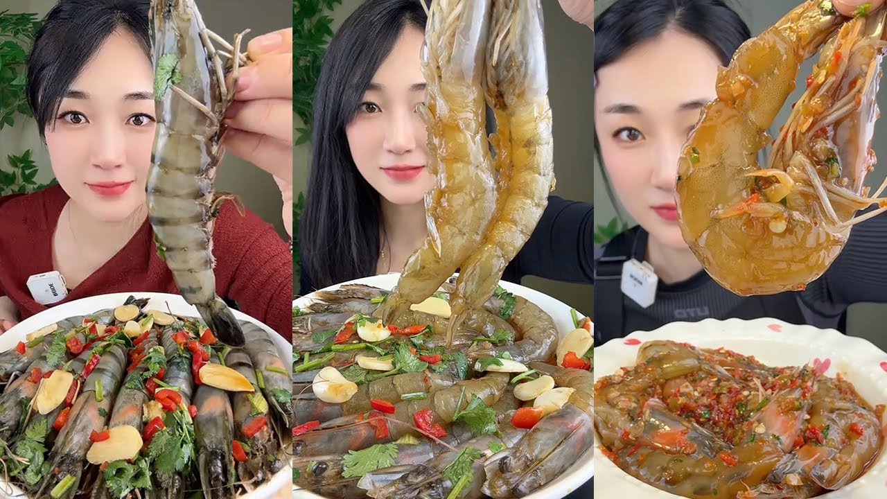 【Yummy】Black Tiger Shrimp+Choking Shrimp+Double Pepper Sauce Shrimp🦐🧄🌶🍋#mukbang#asmr#Seafood