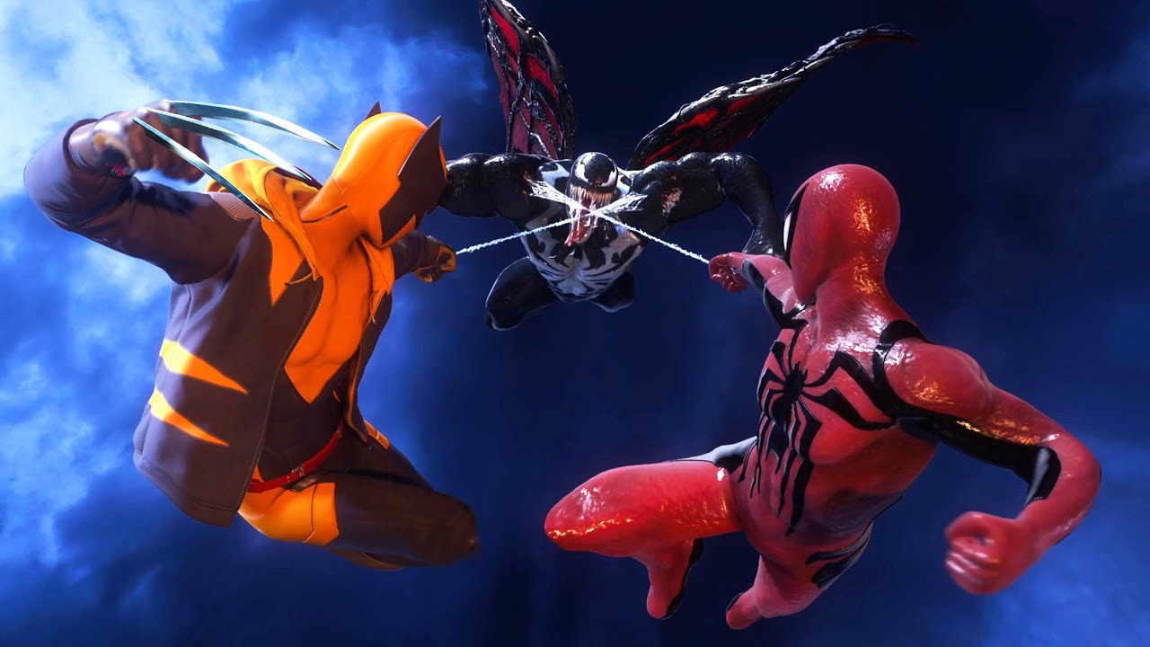 Питер и Майлз против Венома в красных костюмах Анти-Венома и Росомахи — Spider-Man 2 PS5