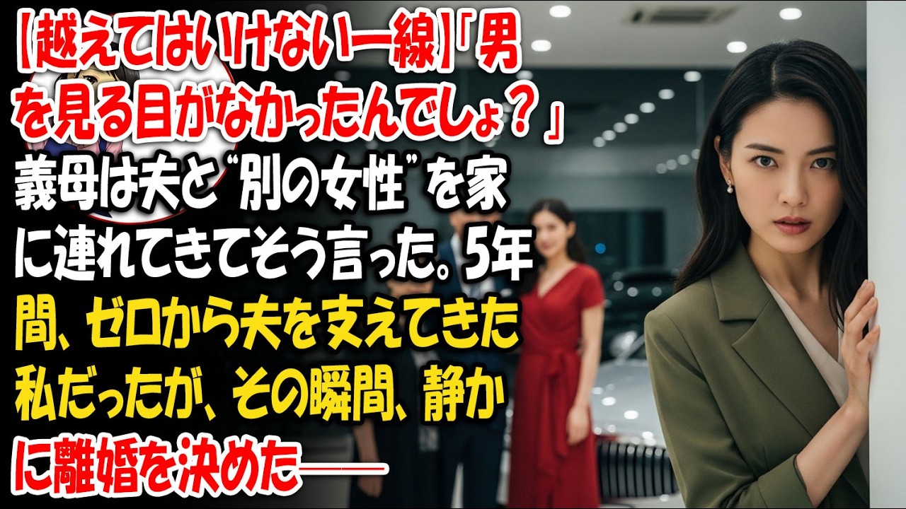 【越えてはいけない一線】「男を見る目がなかったんでしょ？」義母は夫と&ldquo;別の女性&rdquo;を家に連れてきてそう言った。5年間、ゼロから夫を支えてきた私だったが、その瞬間、静かに離婚を決めた&mdash;&mdash;